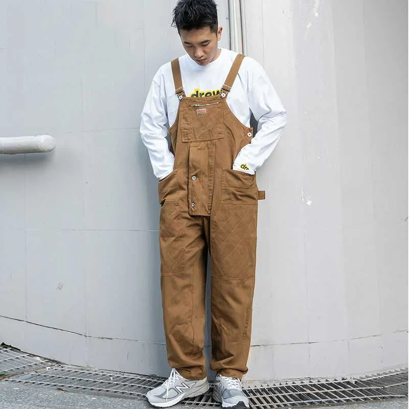 Man Fall Outfits Cargo Pants Overalls Men'S Casual Jumpsuit Solid Color Loose Worker Suspenders