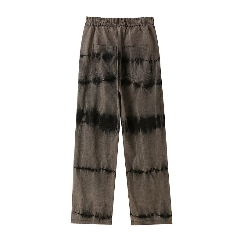 Man Fall Outfits Cargo Pants Tie-Dyed Jeans Men's Retro Distressed Loose Straight Wide-Leg Pants