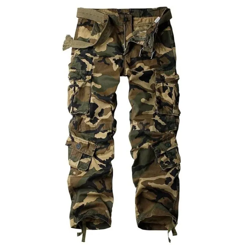 Men's Camo Cotton Multi-pocket Zipper Decor Straight Cargo Pants 40263270Z