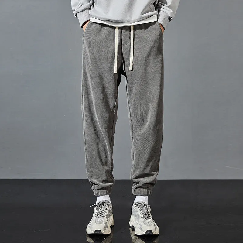 Mens Corduroy Pants Fleece-Lined Thickened Winter Ankle Banded Slacks Men's Chenille Sweatpants