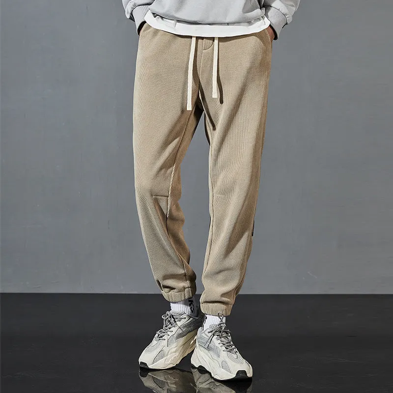Mens Corduroy Pants Fleece-Lined Thickened Winter Ankle Banded Slacks Men's Chenille Sweatpants