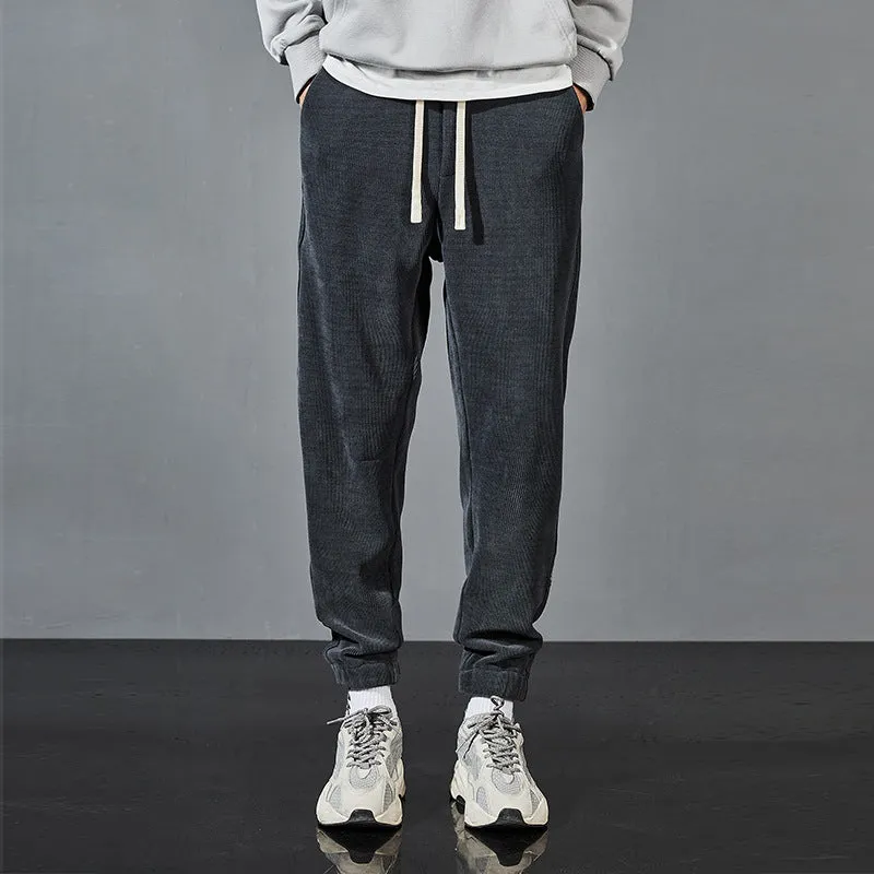 Mens Corduroy Pants Fleece-Lined Thickened Winter Ankle Banded Slacks Men's Chenille Sweatpants