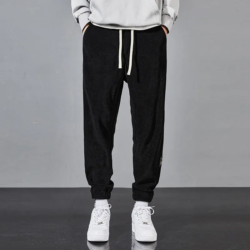Mens Corduroy Pants Fleece-Lined Thickened Winter Ankle Banded Slacks Men's Chenille Sweatpants