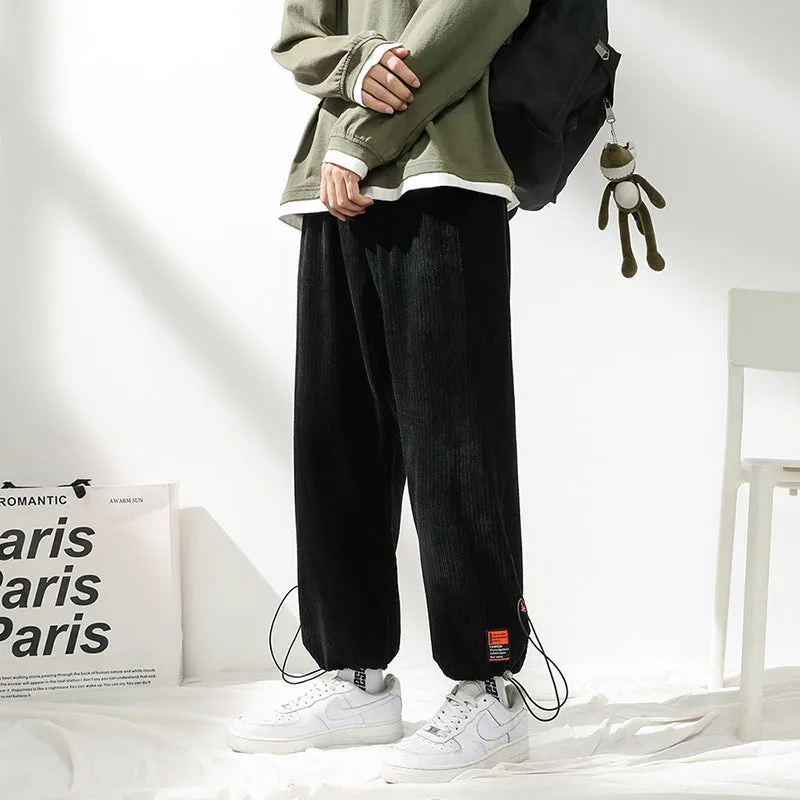 Mens Corduroy Pants Hong Kong Style Pants Men's Autumn Loose Sports Casual Pants