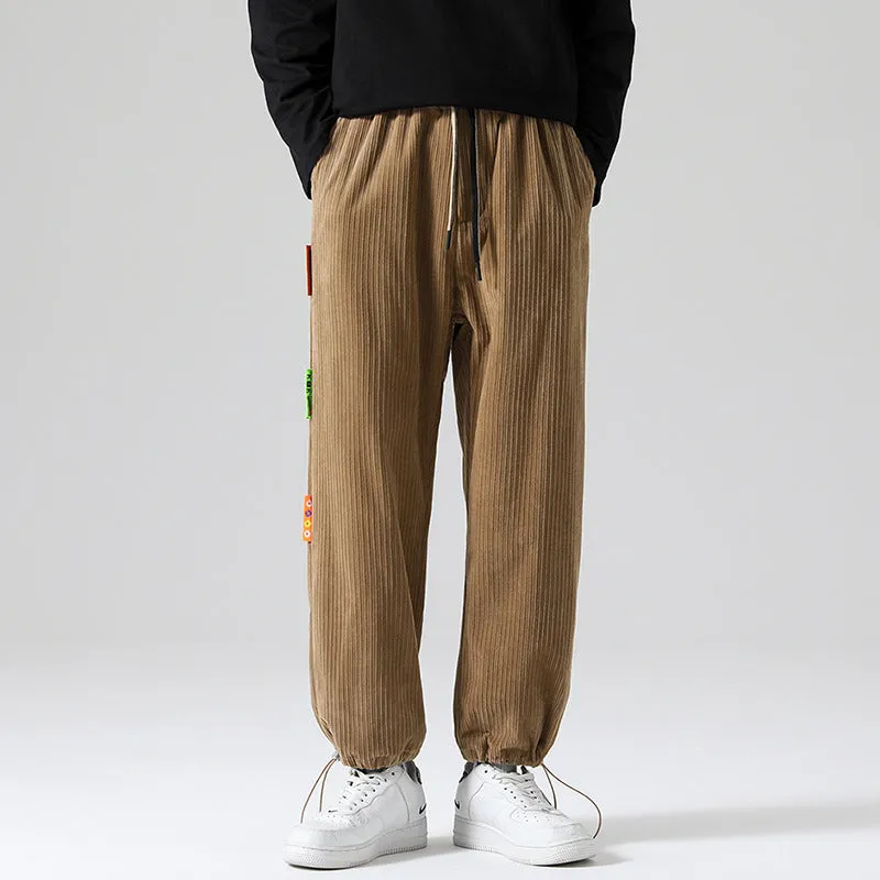 Mens Corduroy Pants Hong Kong Style Pants Men's Autumn Loose Sports Casual Pants