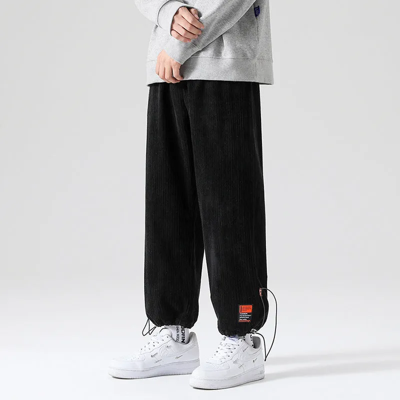 Mens Corduroy Pants Hong Kong Style Pants Men's Autumn Loose Sports Casual Pants