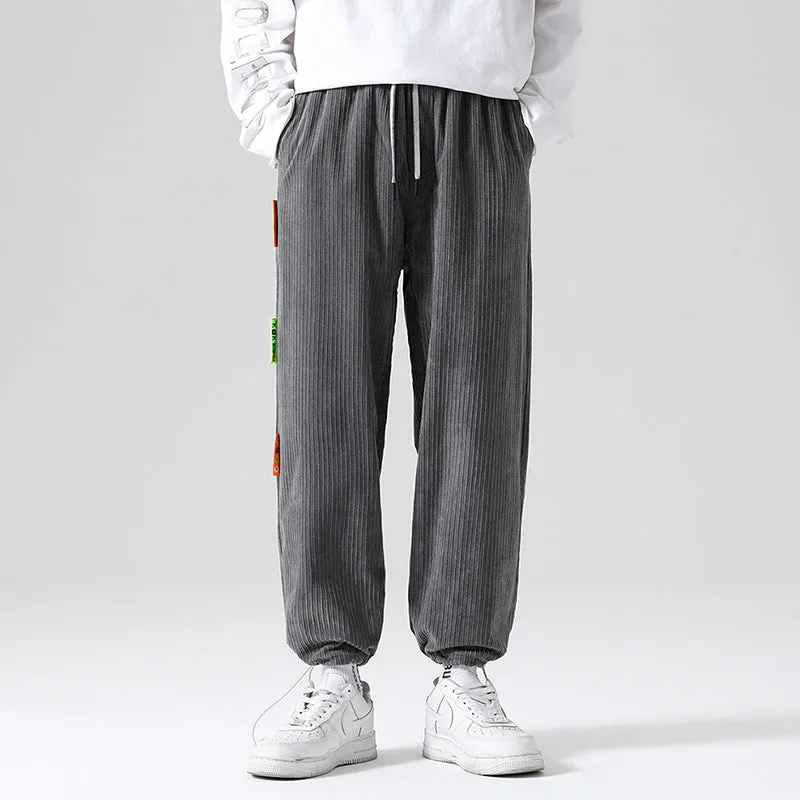 Mens Corduroy Pants Hong Kong Style Pants Men's Autumn Loose Sports Casual Pants