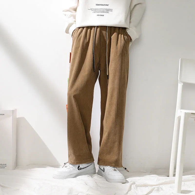 Mens Corduroy Pants Hong Kong Style Pants Men's Autumn Loose Sports Casual Pants
