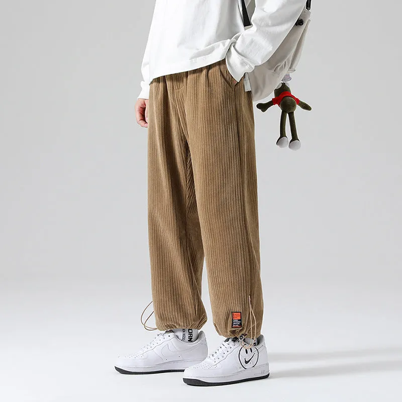 Mens Corduroy Pants Hong Kong Style Pants Men's Autumn Loose Sports Casual Pants