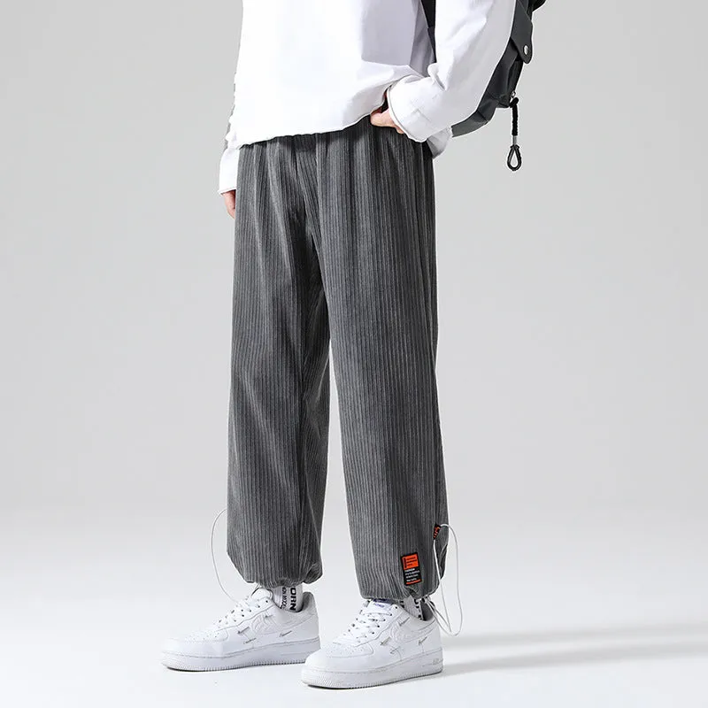 Mens Corduroy Pants Hong Kong Style Pants Men's Autumn Loose Sports Casual Pants