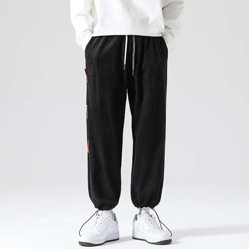 Mens Corduroy Pants Hong Kong Style Pants Men's Autumn Loose Sports Casual Pants