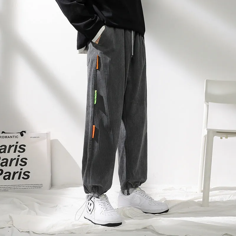 Mens Corduroy Pants Hong Kong Style Pants Men's Autumn Loose Sports Casual Pants