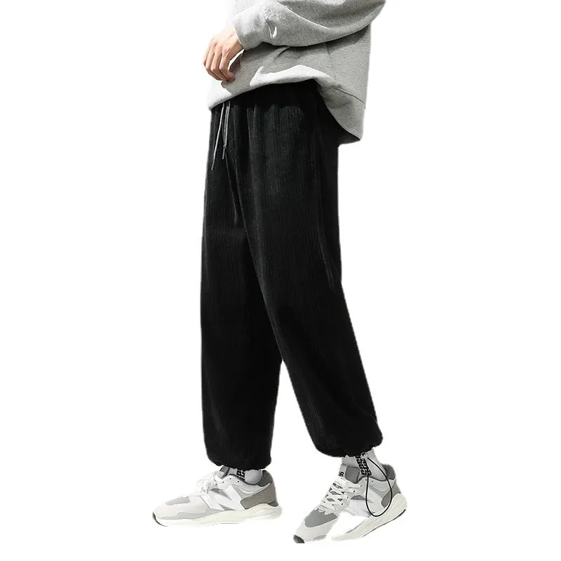 Mens Corduroy Pants Hong Kong Style Pants Men's Autumn Loose Sports Casual Pants