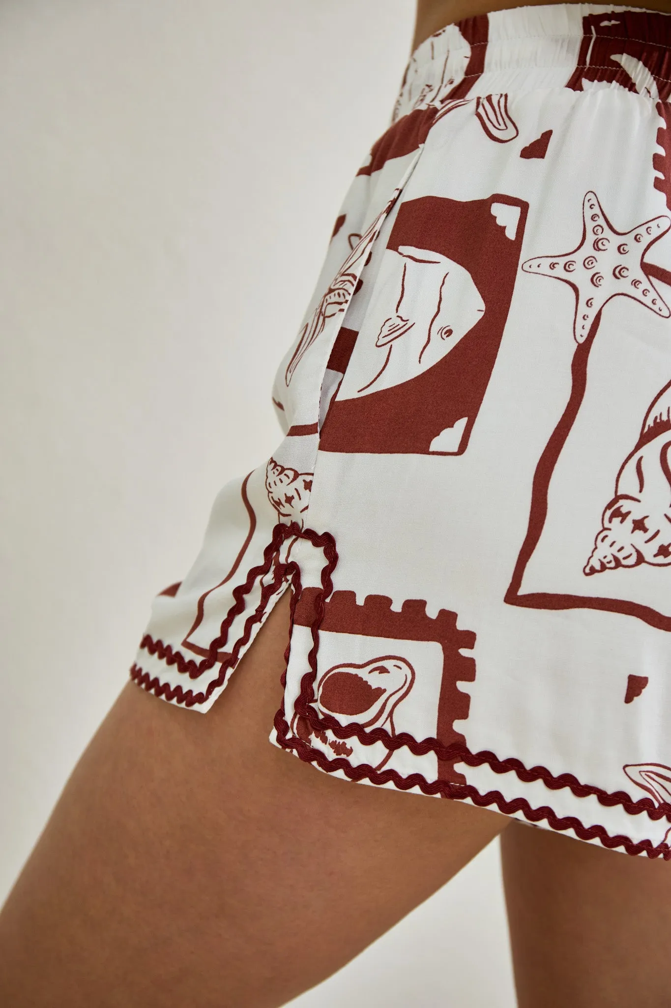 Mira Brown Sea Shells Tropical Ric Rac Shorts