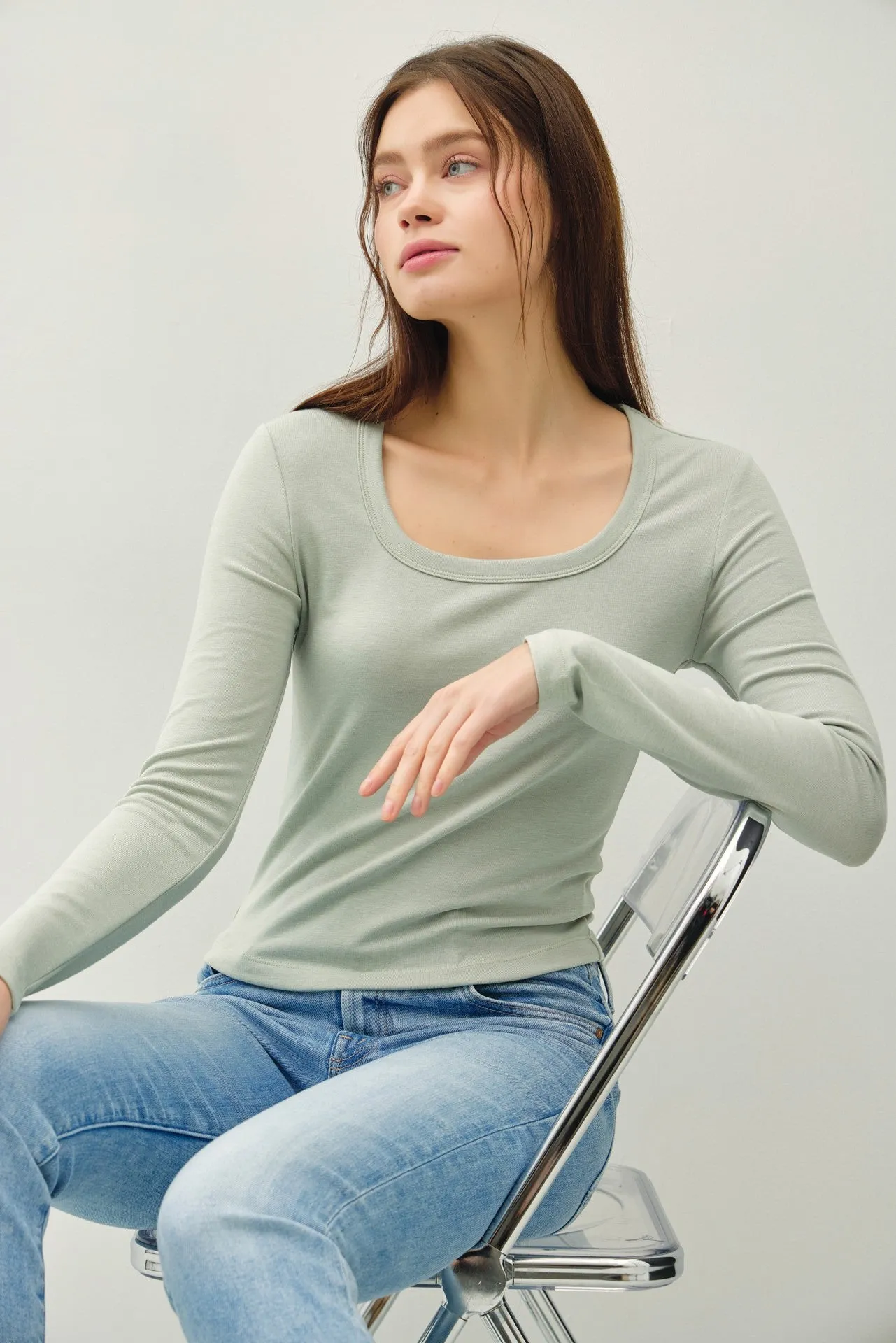 Molly Basic Scoop Neck Top, Sprout