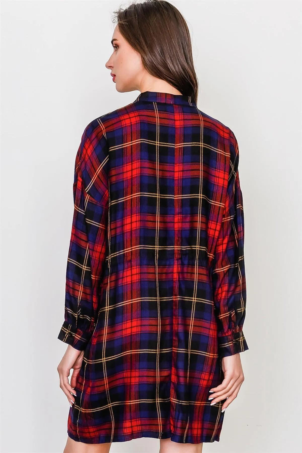 Navy And Brick Chocker Neck Plaid Dress /3-2-1