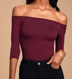 OFF-THE SHOULDER TOP-BURGUNDY