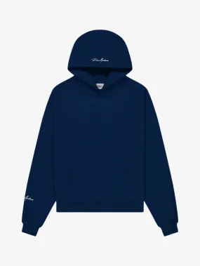Prior Embroidery Logo Oversized Cropped Hoodie Midnight Navy