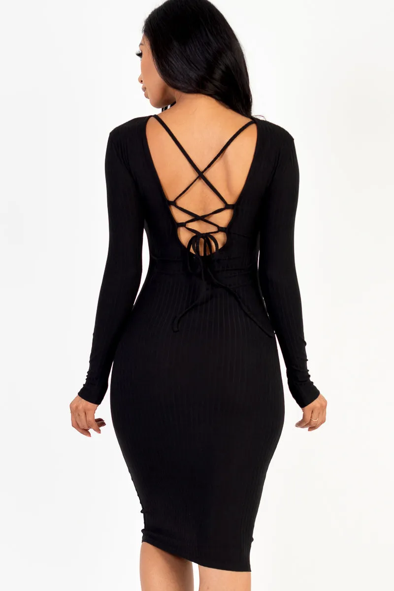 Ribbed Criss Cross Back Bodycon Midi Dress (CAPELLA)