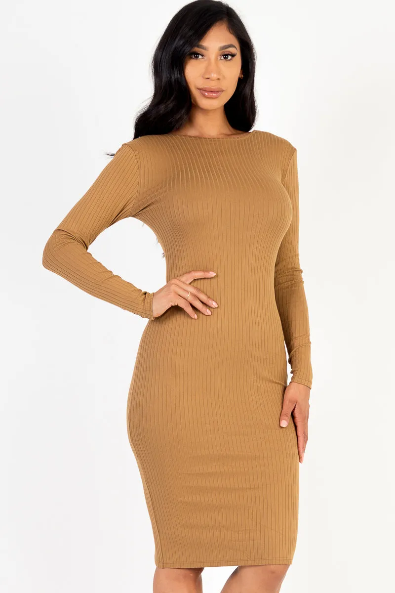 Ribbed Criss Cross Back Bodycon Midi Dress (CAPELLA)