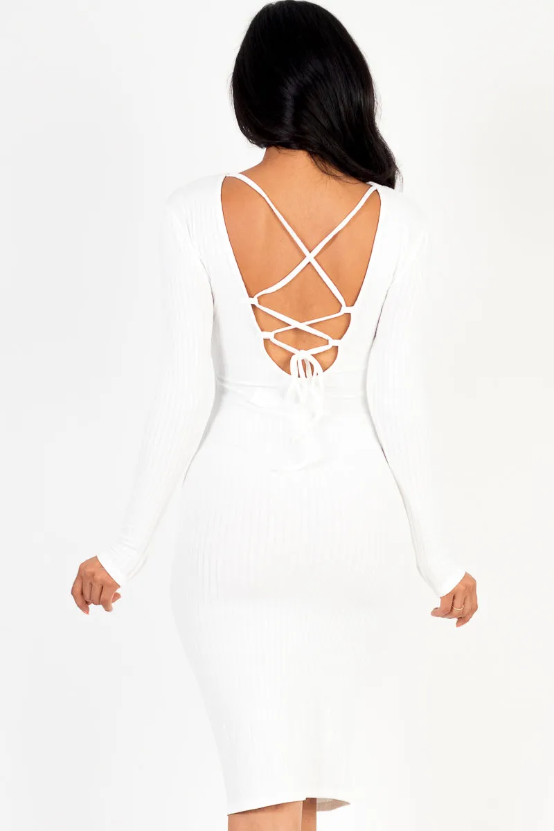 Ribbed Criss Cross Back Bodycon Midi Dress (CAPELLA)