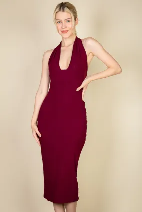 Ribbed Halter Neck Bodycon Midi Dress (CAPELLA)