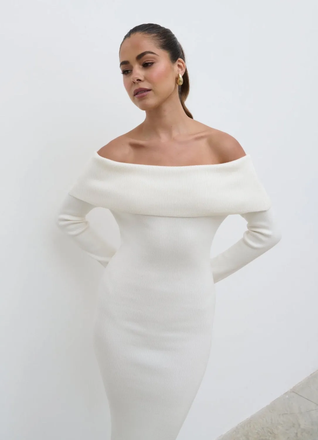 Soreya Bardot Knit Dress - Cream
