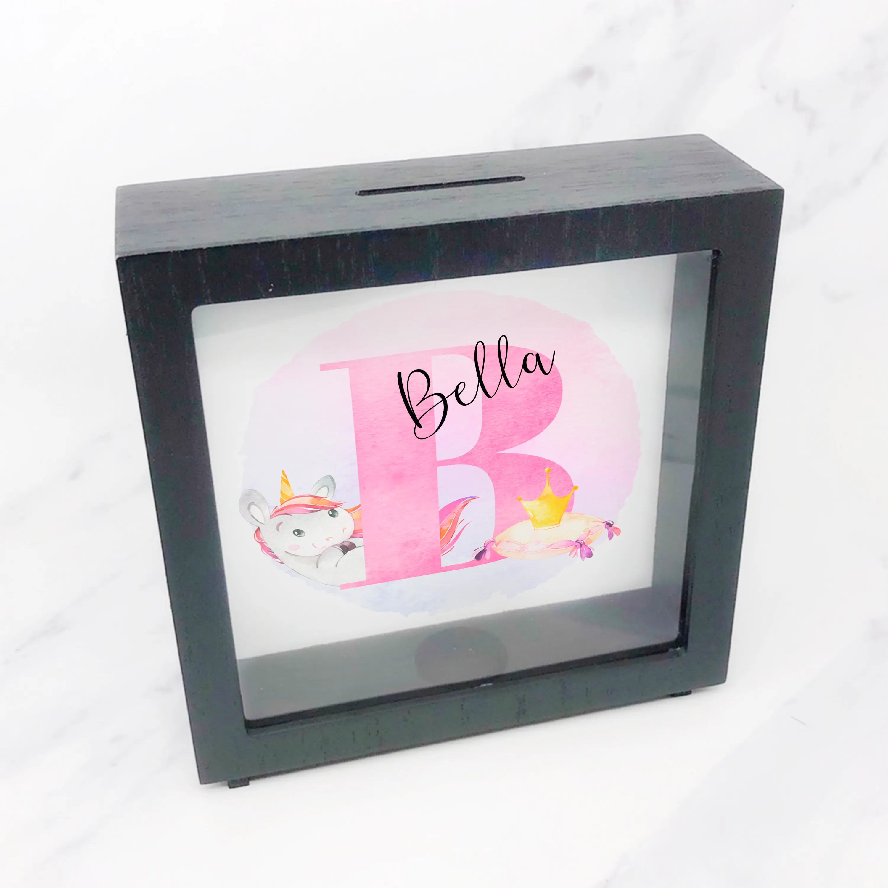 Unicorn Alphabet Personalised Money Box Frame
