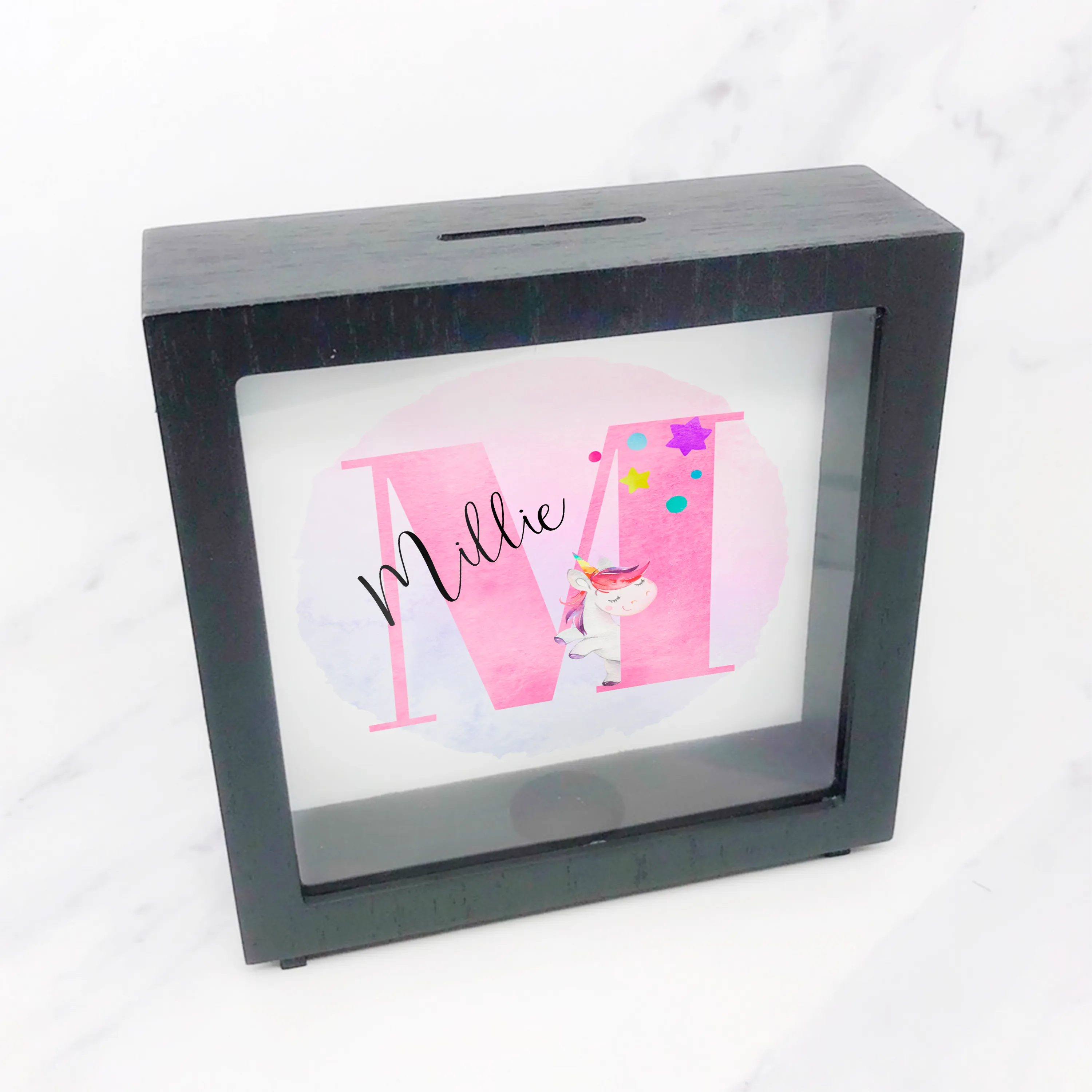 Unicorn Alphabet Personalised Money Box Frame