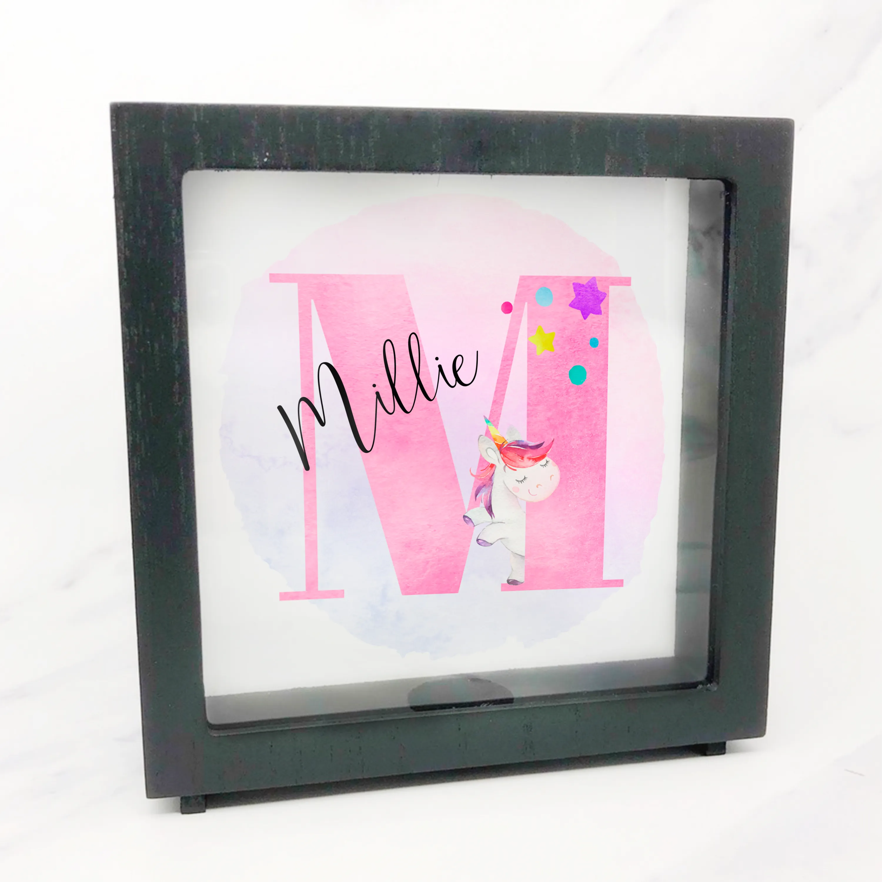 Unicorn Alphabet Personalised Money Box Frame