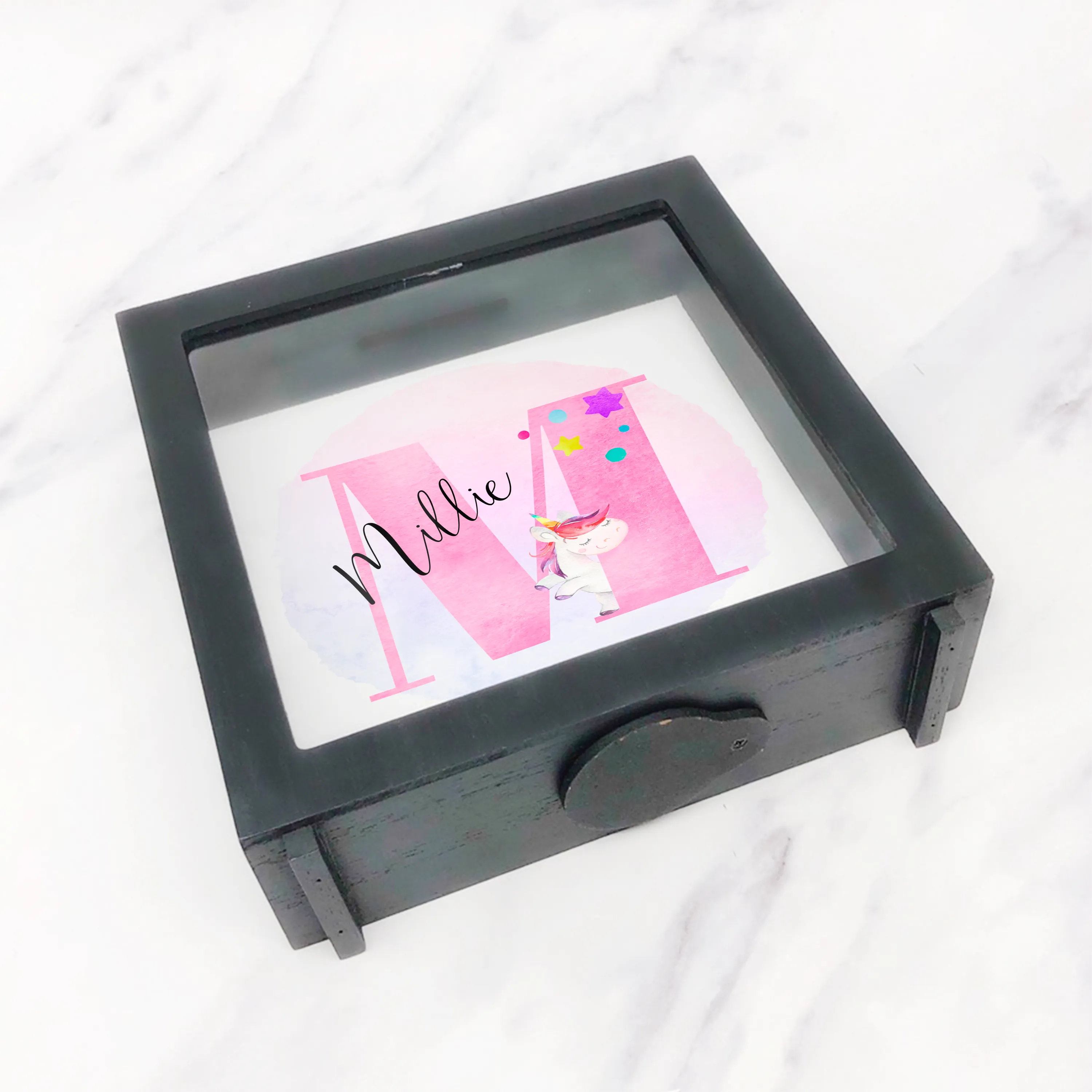 Unicorn Alphabet Personalised Money Box Frame