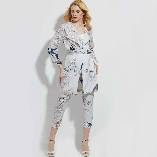 Vintacy 2017 vacation women Summer trench coats Floral gray trench coat  trench women coats office outwear OL Loose tops