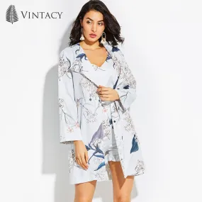 Vintacy 2017 vacation women Summer trench coats Floral gray trench coat  trench women coats office outwear OL Loose tops