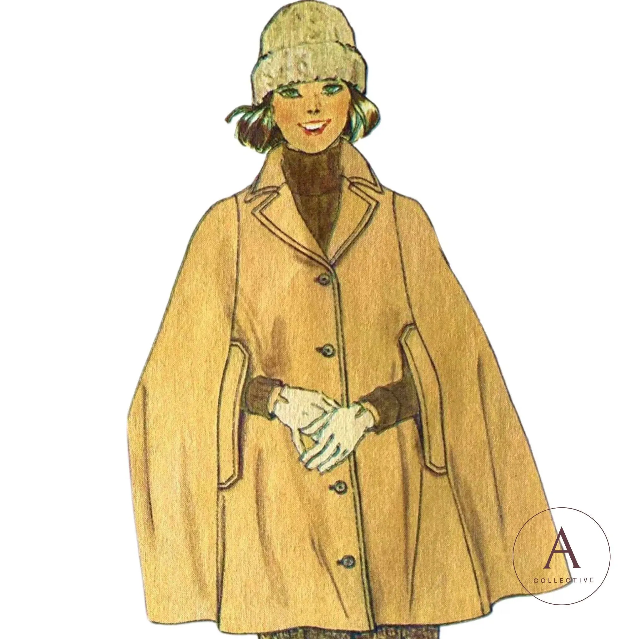 Vintage 1960s Pattern – 'Celeste' Cape Coat in Two Lengths  -  34"-36” (86.4cm-91.4cm)
