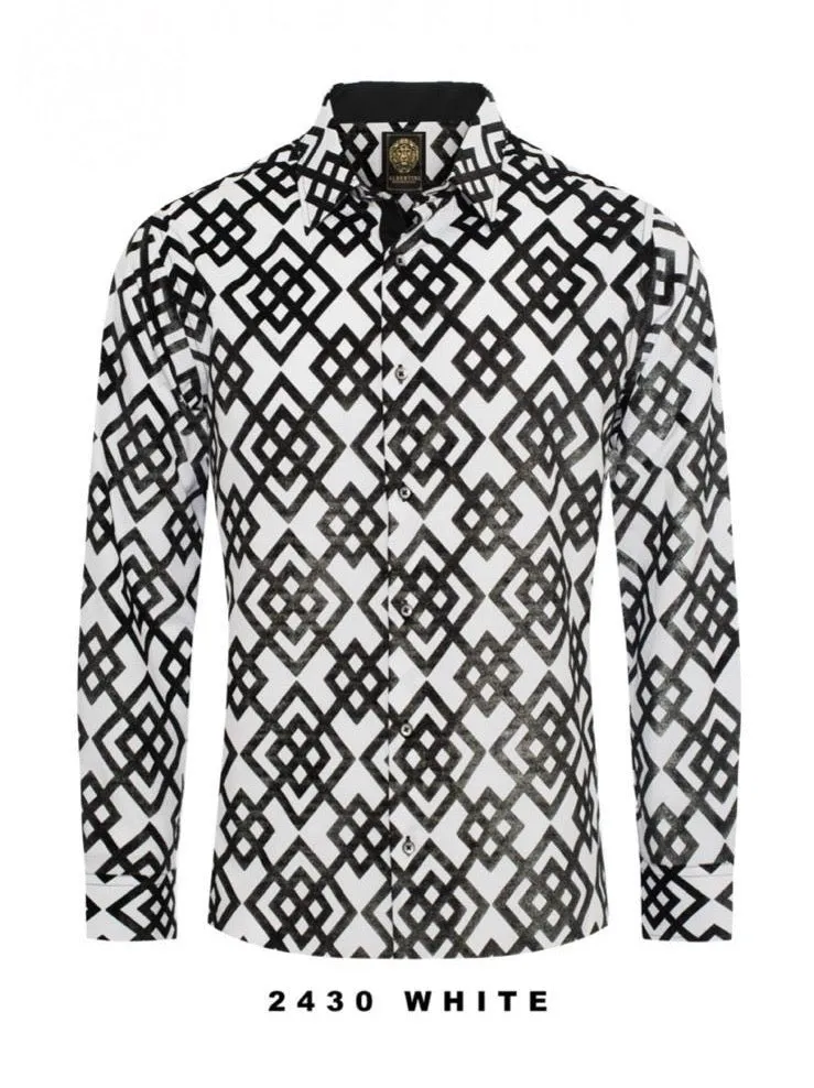 White Casual Fashion Designer Men's Long Sleeve Dress Shirt Regular-Fit Style No: 2430