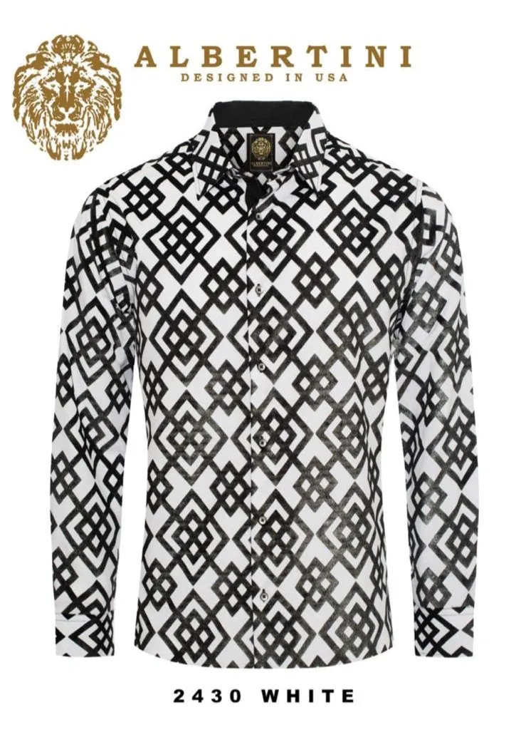 White Casual Fashion Designer Men's Long Sleeve Dress Shirt Regular-Fit Style No: 2430