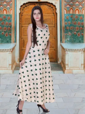 Women Cotton Green Heart Maxi Long Gown