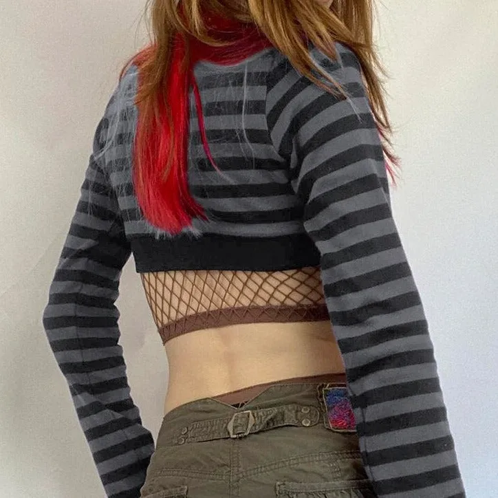 Y2K Striped Button Knot Top