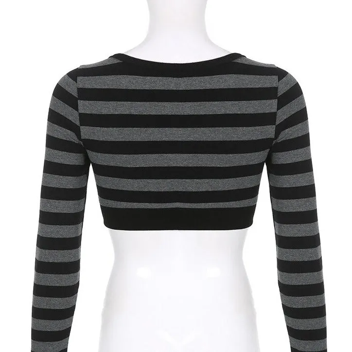 Y2K Striped Button Knot Top