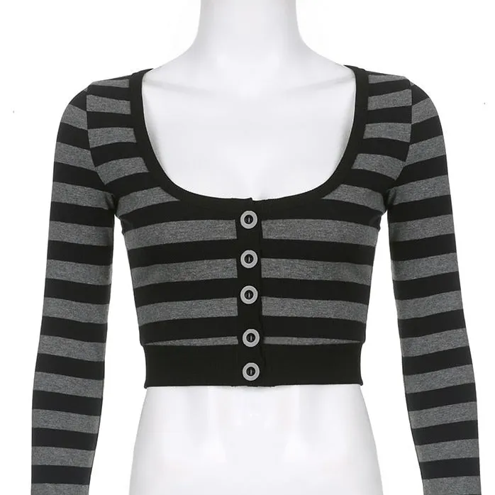 Y2K Striped Button Knot Top