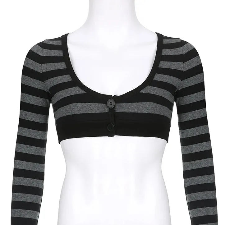 Y2K Striped Button Knot Top
